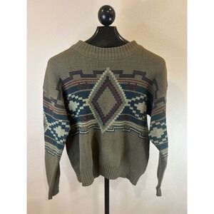 McGregor Geometric Aztec Knit Sweater Pullover Mens M Khaki Red‎ Blue